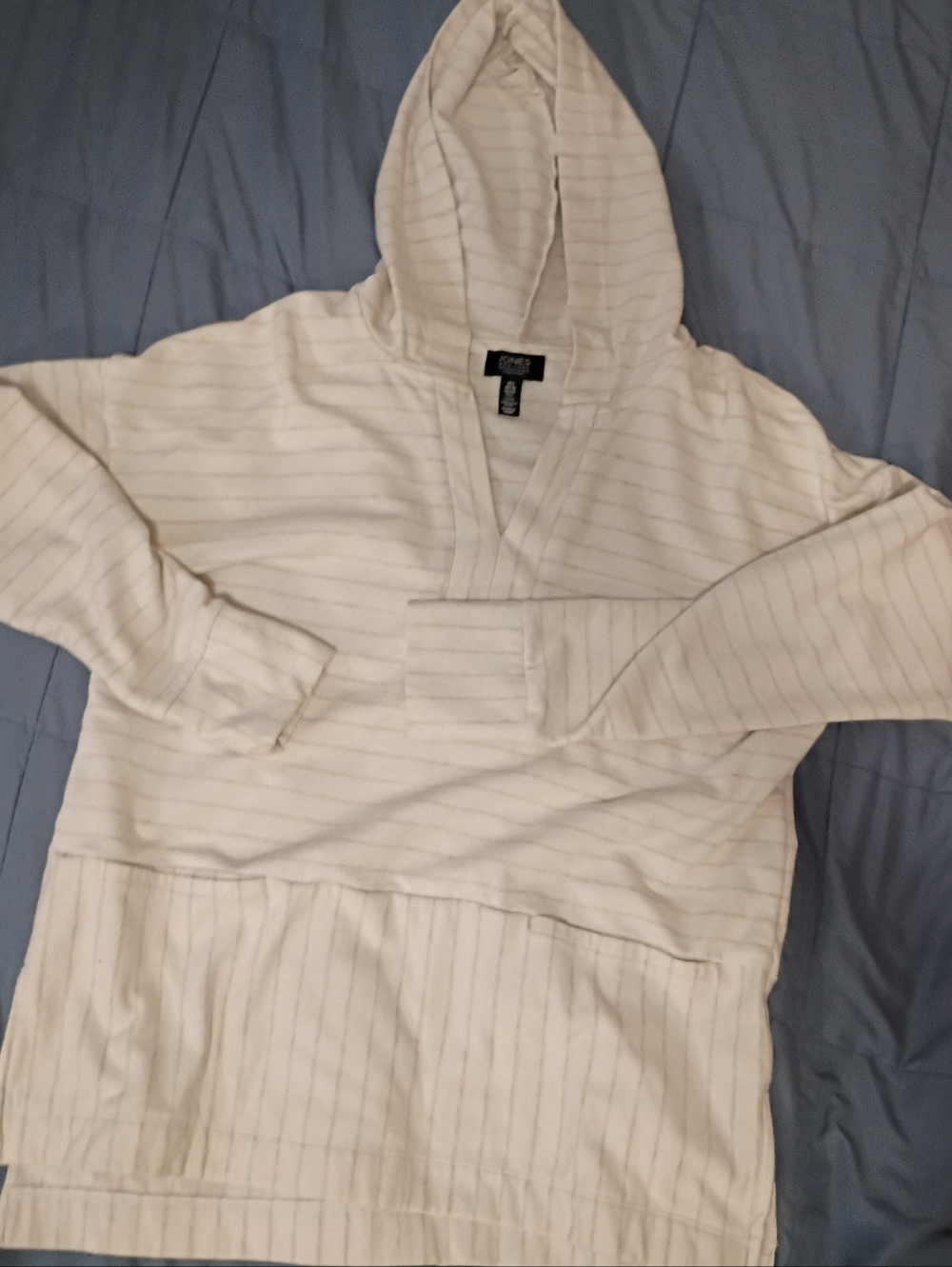 Jones New York White Striped Hooded Pullover